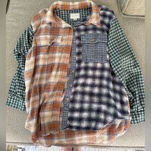 American Eagle Outfitters Men's Plaid Patchwork Shirt - Blue, Green, Orange